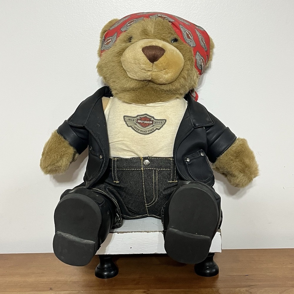Vintage 2003‎ Harley-Davidson 100th Anniversary Teddy Bear Bandana Jacket Boots